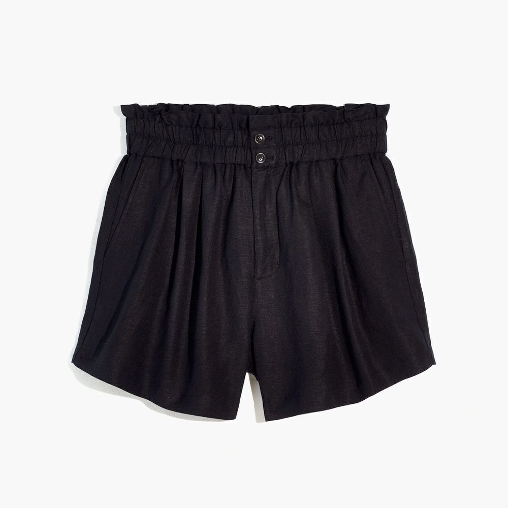 Madewell | Linen-Blend Pull-On Paperbag Shorts in Black | M